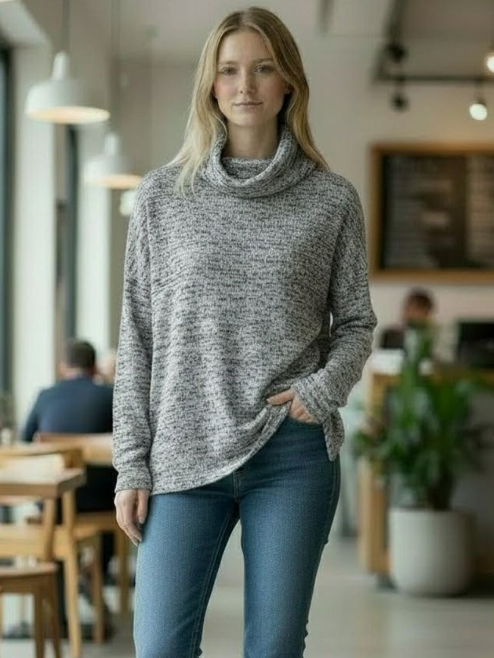NWT Treasure & Bond Light Grey Size L Cowl Neck Long Sleeve Tunic Women's Top